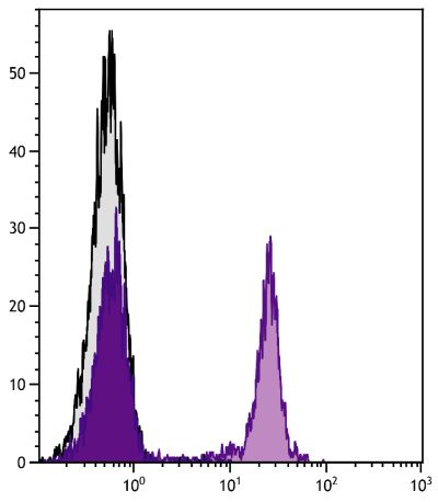 BALB/c mouse splenocytes were stained with Rat Anti-Mouse CD45R-BIOT (SB Cat. No. 1665-08) followed by Neutralite Avidin-CY3 (SB Cat. No. 7200-12).