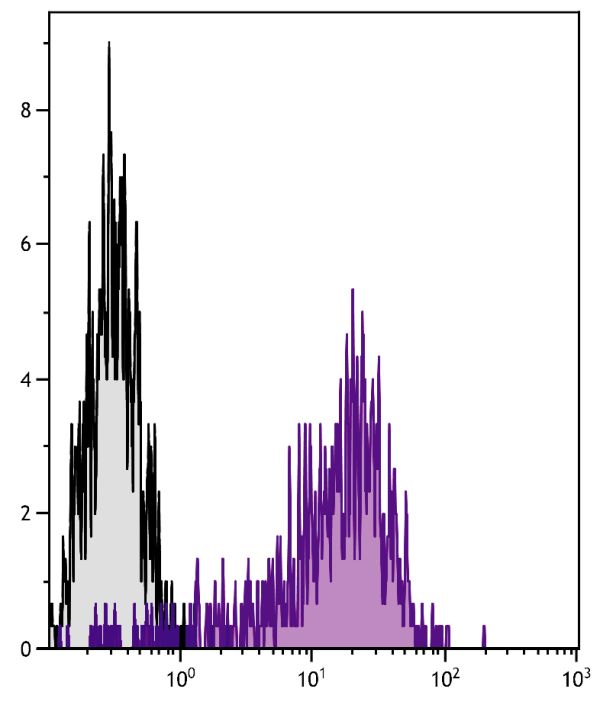 BALB/c mouse endothelioma cell line bEnd.3 was stained with Rat Anti-Mouse CD105-UNLB (SB Cat. No. 1860-01) followed by Mouse Anti-Rat IgG<sub>2a</sub>-PE (SB Cat. No. 3065-09).